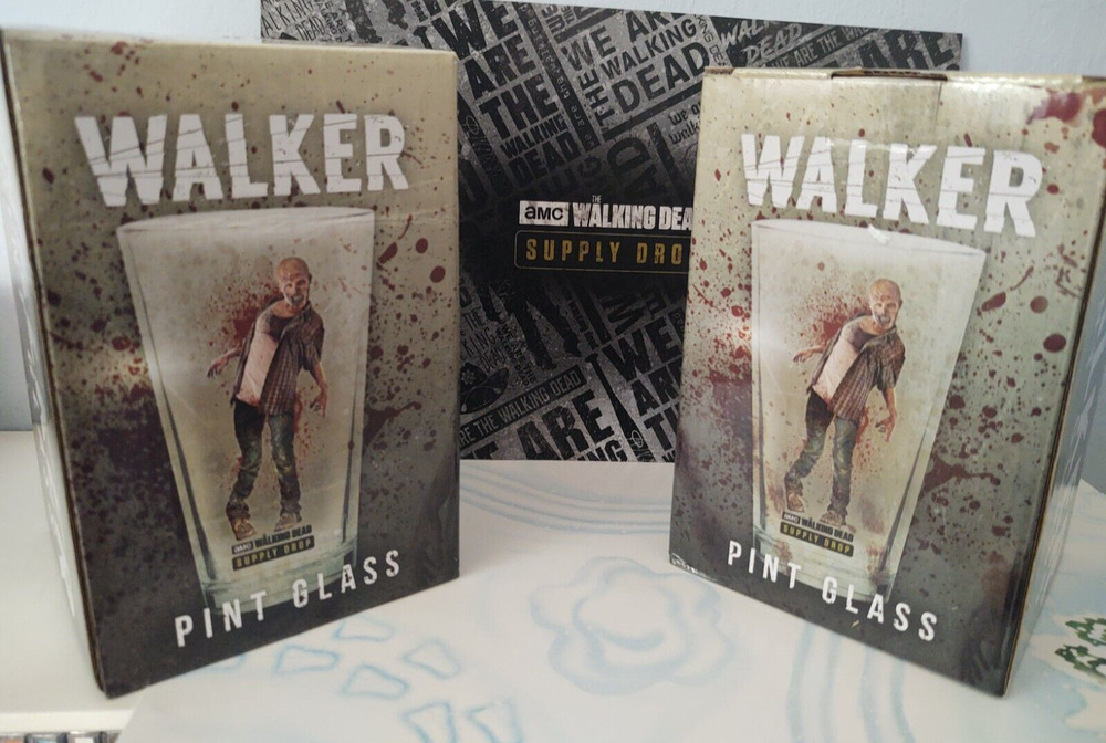 Set of 2 - Walker Pint Glass - AMC TWD The Walking Dead Supply Drop Exclusive